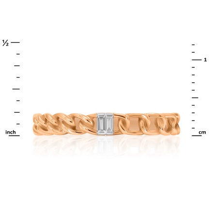 Chainlink-inspired Ring with 2 Baguette Diamonds. Hypoallergenic Cadmium-free 585 (14K) Rose Gold. View 2