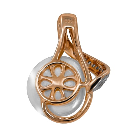 'Afrodite' Pearl and Diamond Pendant. Hypoallergenic 585 Rose Gold, Rhodium Detailing. View 4