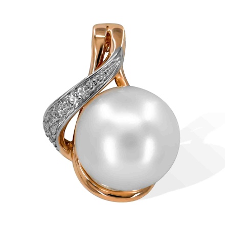 'Afrodite' Pearl and Diamond Pendant. Hypoallergenic 585 Rose Gold, Rhodium Detailing