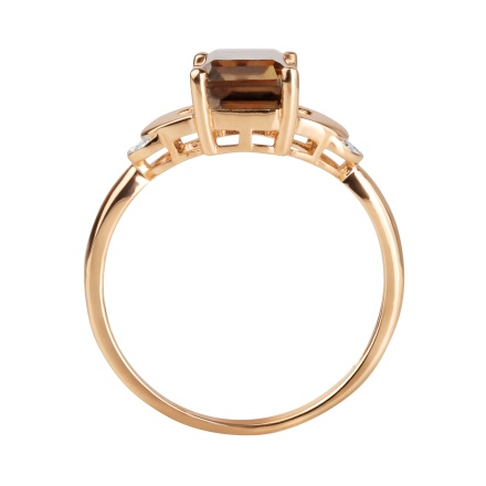 Ukrainian Smoky Quartz and Diamond Ring in 14K Rose Gold. View 3
