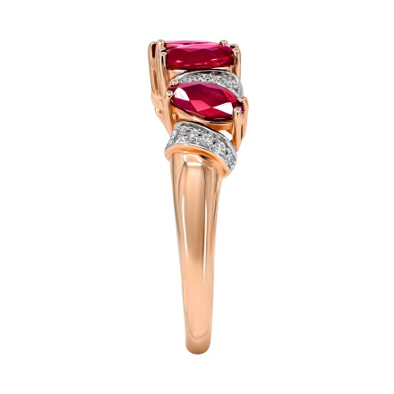 585 Rose Gold Ring with Diamond Ribbons & Marquise-shaped Rubies - Angle 3