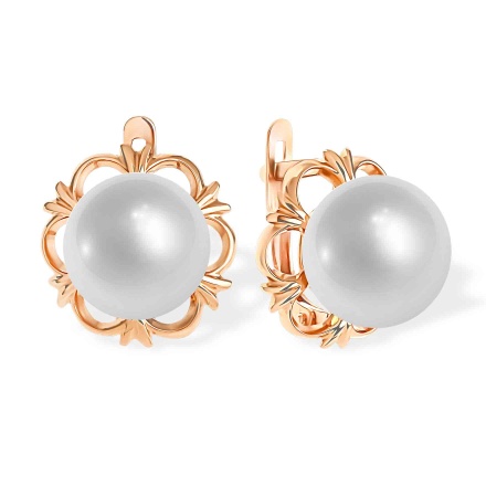 'Night's Dream' Pearl Leverback Earrings. Certified 585 (14kt) Rose Gold
