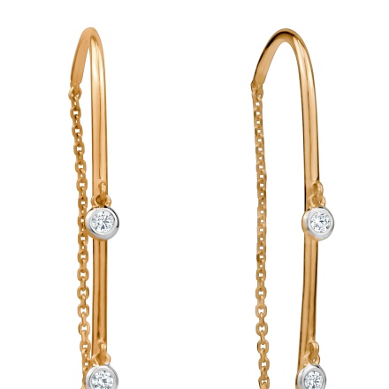 Rose Gold Threader Earrings with Hanging Diamonds - Angle 2