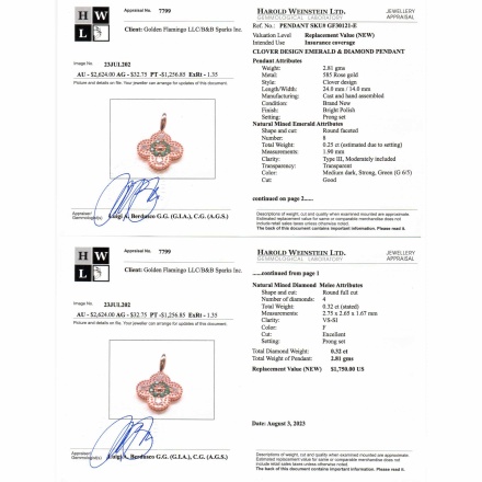 Appraisal of Emerald and Diamond Four-leaf Clover Pendant