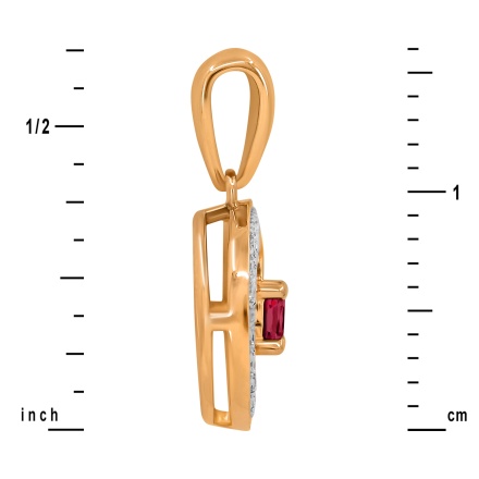 Circle Pendant with Diamond and Ruby Tendril. Hypoallergenic Cadmium-free 585 (14K) Rose Gold. View 3