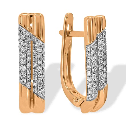 Multi-Diamond Modernist Earrings. Hypoallergenic 585 Rose Gold, Rhodium Detailing