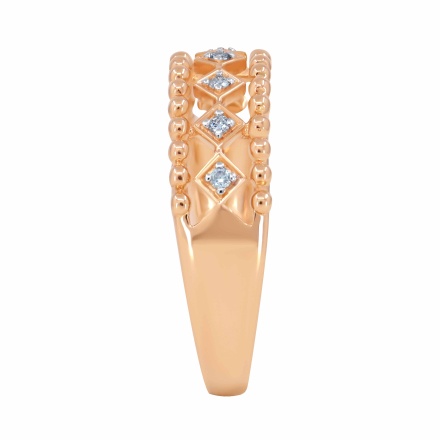 Flirty Diamond Ring with Beaded Edges of Hypoallergenic 585 Rose Gold - Angle 3