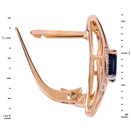 Earrings with 2 Oval Cut Sapphires and 30 Diamonds- 16mm Height