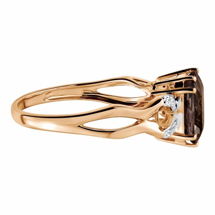 Neoclassical Ring with Smoky Quartz and Diamonds in European 585 Rose Gold: Angle 3