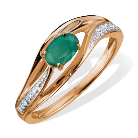 Ring with Oval Emerald and Diamond Accents. Hypoallergenic Cadmium-free 585 Rose Gold