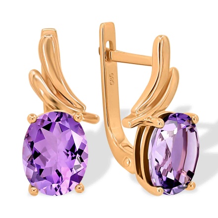 Legacy Amethyst Leverback Earrings. Hypoallergenic Cadmium-free 585 (14K) Rose Gold