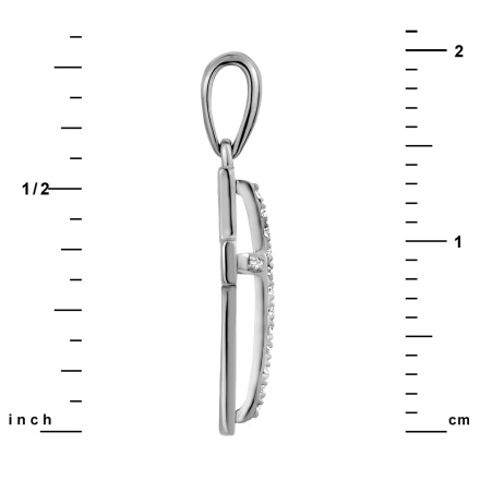 White Gold Diamond Convex Cross Pendant: Measures 25/32 inch (20mm) in Height