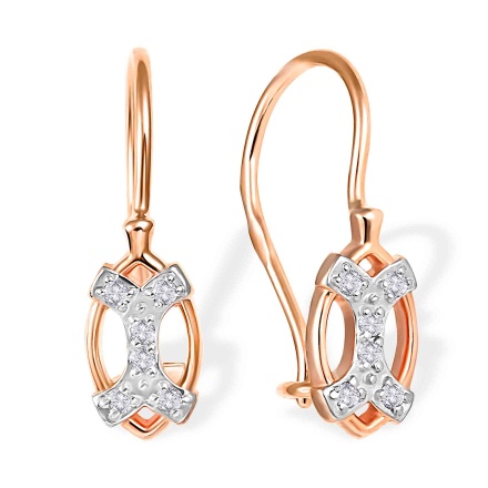 Colorless CZ Kids' Earrings. Certified 585 (14kt) Rose Gold, Rhodium Detailing