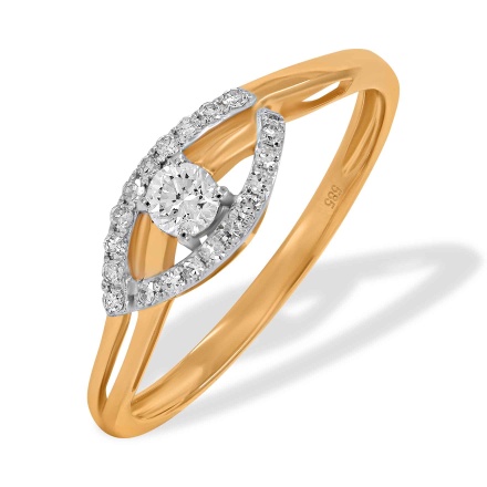 Evil Eye Ring Featuring 20 Diamonds. Hypoallergenic 585 Rose Gold, Rhodium Detailing