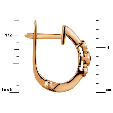 3-Stone Earring with Center Ruby and Side Diamonds, Height 16mm