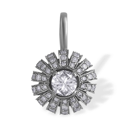 Oriental Motif Diamond Pendant. Certified 585 (14kt) White Gold, Rhodium Finish