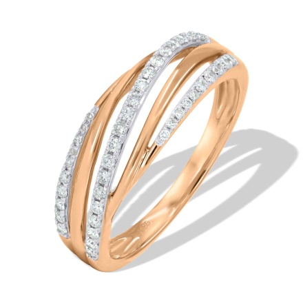 Diamond Multi-row Wavy Ring. Hypoallergenic Cadmium-free 585 (14K) Rose Gold