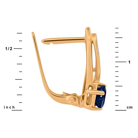 Earrings Featuring 2 Sapphires and 20 Diamonds. Hypoallergenic 585 Rose Gold, Rhodium Detailing. View 2