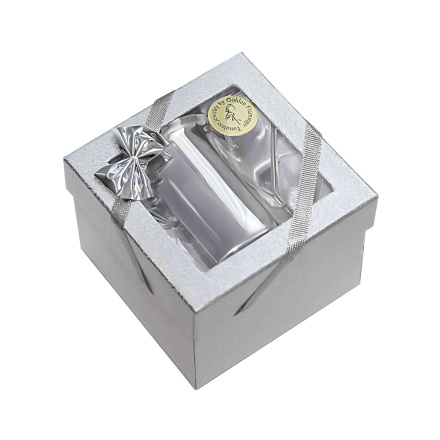 Boutique-quality gift box for baby silver cup.