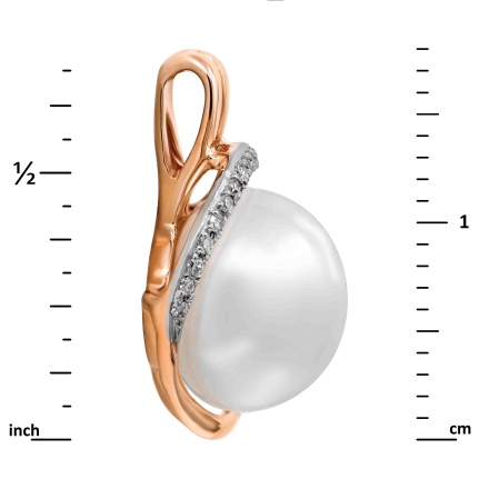 Prestige 10.5mm Pearl and 17 Diamonds Pendant. Hypoallergenic 585 Rose Gold, Rhodium Detailing. View 3