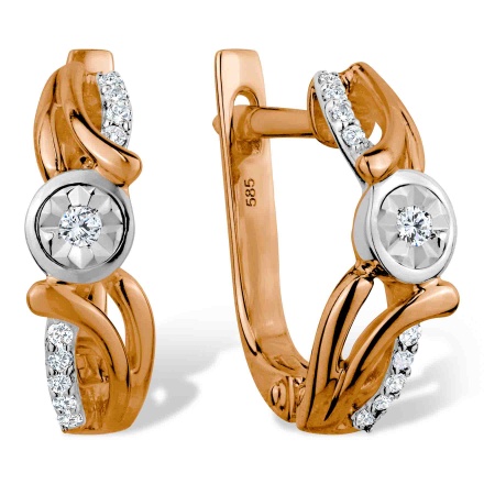 Daydream Earrings Featuring 20 Diamonds. Tested 585 (14K) Rose and White Gold