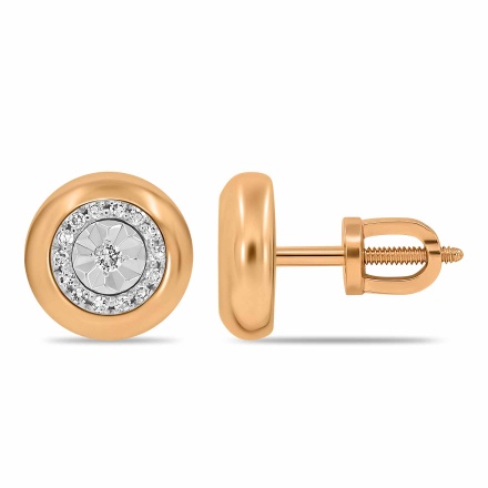 Persimmon-inspired Ear Studs Featuring 30 Diamonds. Tested 585 (14K) Rose and White Gold