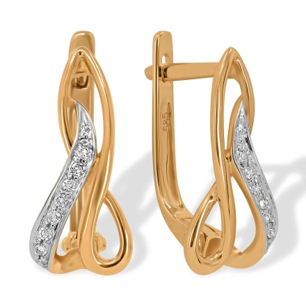 Lovely Earrings Featuring 16 Diamonds. Hypoallergenic 585 Rose Gold, Rhodium Detailing