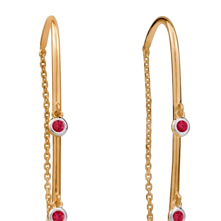 Threader Earrings with Hanging Rubies - Angle 2