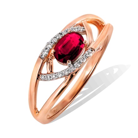 Ruby Split Shank Ring with Diamonds. Hypoallergenic Cadmium-free 585 (14K) Rose Gold