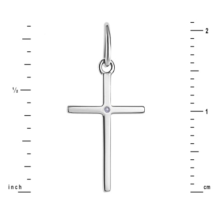 Reverse of 585 White Gold Austere Protestant Cross with a Diamond