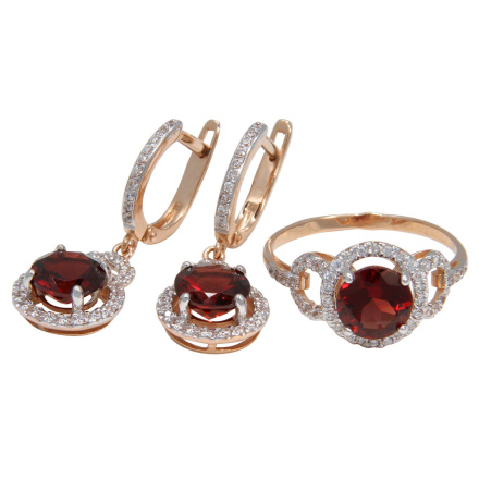 Cz Rose Gold Rings Garnet Jewelry Set Golden Flamingo Garnet Swarovski Cz Set