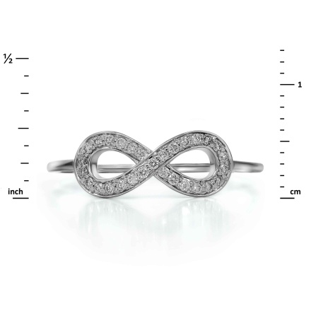 Infinity Ring Featuring 29 Diamonds. Tested 585 (14K) White Gold, Rhodium Finish. View 2