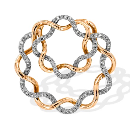 Pendant Artistically Woven from Gold and Diamonds. Hypoallergenic 585 Rose Gold, Rhodium Detailing