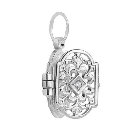 Diamond Locket 'The Holy Virgin Mary-Eleousa'. 925 Silver with Rhodium Plating. View 3