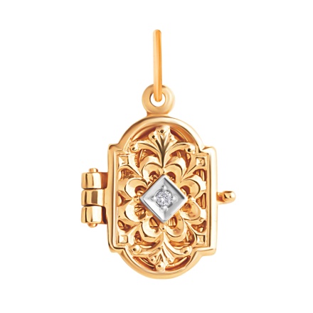 Diamond 14kt Rose Gold Locket 'The Holy Virgin Mary-Eleousa'. View 2