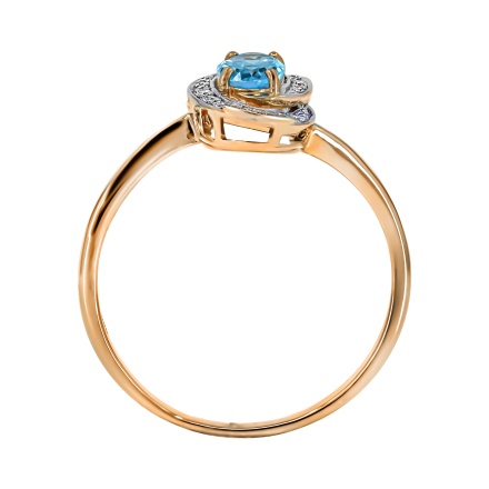Pure Classic Ring with Blue Topaz and Diamonds. Hypoallergenic 585 Rose Gold, Rhodium Detailing. View 4