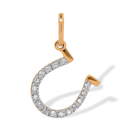 Horseshoe Pendant Featuring 16 Diamonds. Hypoallergenic 585 Rose Gold, Rhodium Detailing