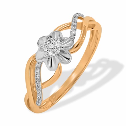 Ring Featuring 25 Diamonds. Tested 585 (14K) Rose and White Gold