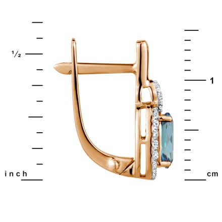 Blue Topaz and Diamond Earrings with Nostalgic Motif: 14mm in height