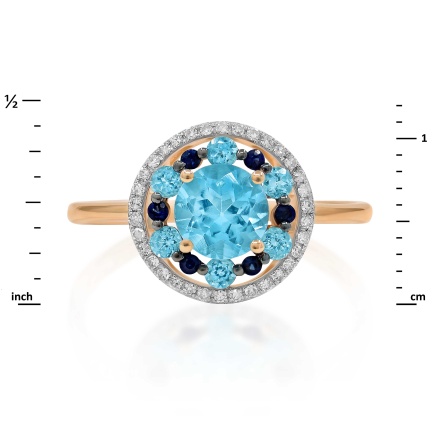 Designer Ring True Blues of 14Kt Rose Gold. Angle 2