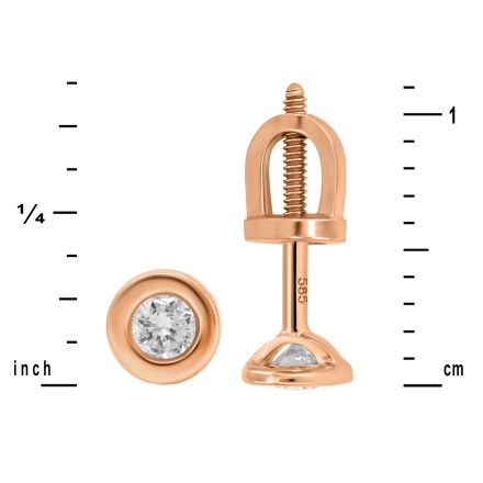 "The Essence of Elegance" Solitaire Diamond Studs. Hypoallergenic 585 Rose Gold, Rhodium, Screw Backs. View 2