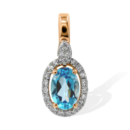 Topaz and Diamond Pendant with Nostalgic Motif. Hypoallergenic 585 Rose Gold, Rhodium Detailing