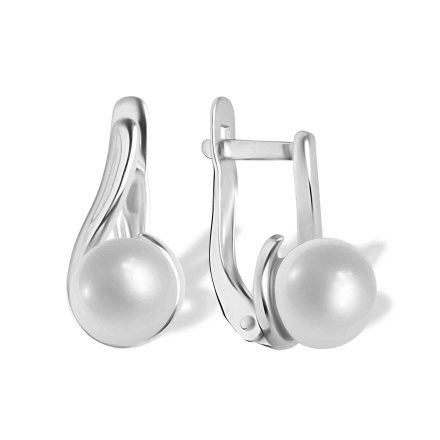 14K White Gold Freshwater Pearl and Pavé Diamond Leverback Earrings