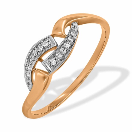 Ring Featuring 12 Diamonds. Hypoallergenic 585 Rose Gold, Rhodium Detailing