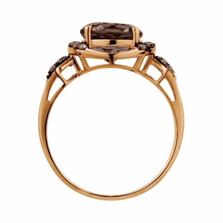 Ring with Round Smoky Quartz / Champagne Diamonds. Hypoallergenic 585 (14K) Rose Gold, Black Rhodium. View 4