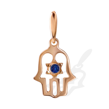 Hamsa Amulet Pendant with Sapphire. Hypoallergenic Cadmium-free 585 (14K) Rose Gold