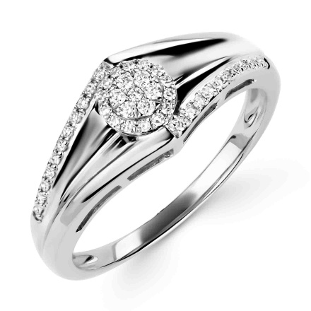 Ambitious Ring in White Gold with 43 Diamonds. Tested 585 (14K) White Gold, Rhodium Finish