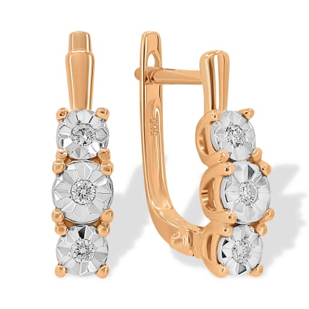 Earrings with 6 Stacked Illusion-set Diamonds. Tested 585 (14K) Rose and White Gold