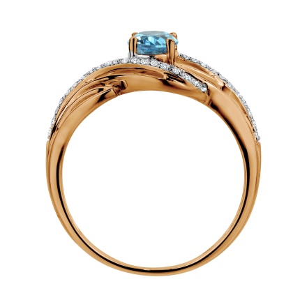 Blue Topaz and Diamond Ring with Artistic Flair. Hypoallergenic 585 Rose Gold, Rhodium Detailing. View 4