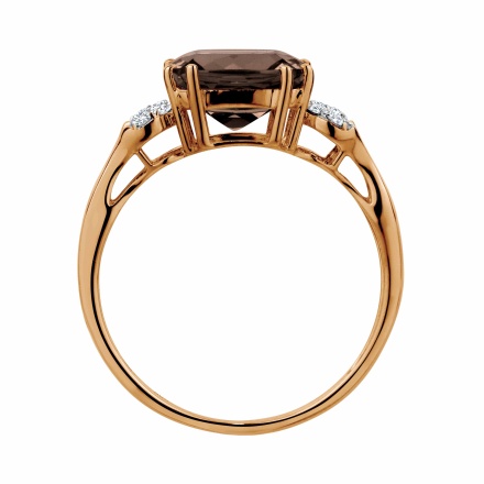 Neoclassical Ring with Smoky Quartz and Diamonds in European 585 Rose Gold: Angle 4